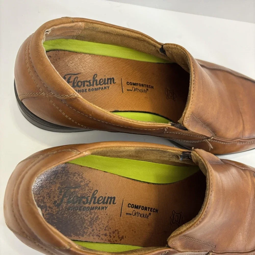 Florsheim Comfortech Slip On Oxford Dress Shoes Men 10.5 Brown Leather Ortholite